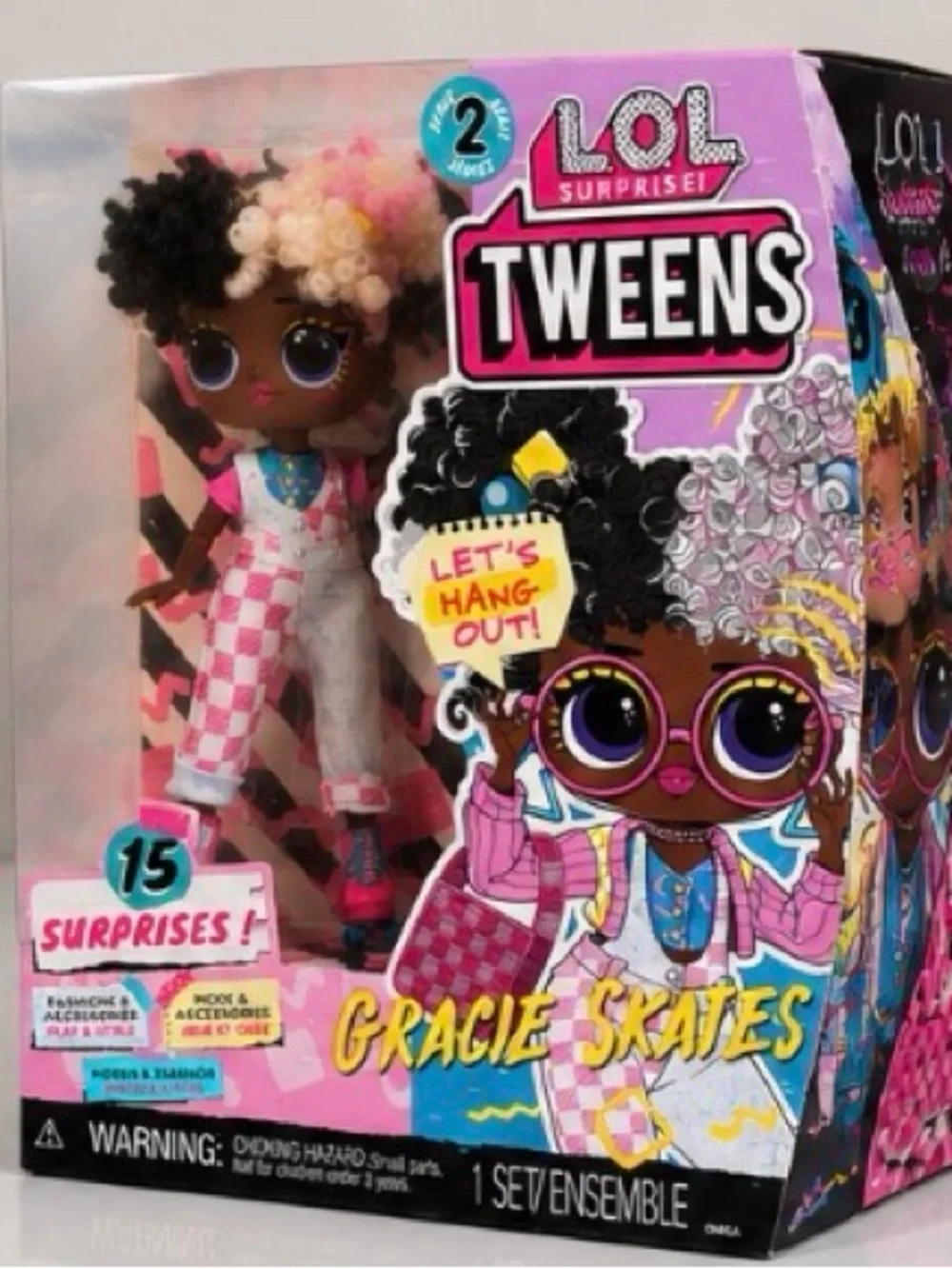Kids Fashion Doll with Pink Checkered Overalls and Roller Skates